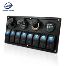 Voltmeter Dual USB LED Light 8-Gang Waterproof Marine Switch Panel